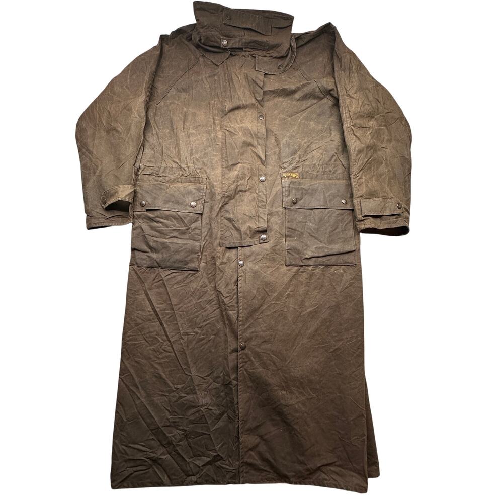 Driza Bone Australia Waxed Cotton Trench Deluxe Riding Coat Mens XL 7 Brown Snap